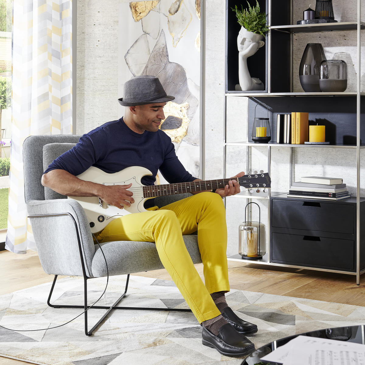 RINGLIS FÜGGÖNY részben áttetsző  - sárga/fehér, Design, textil (140/245cm) - Esposa