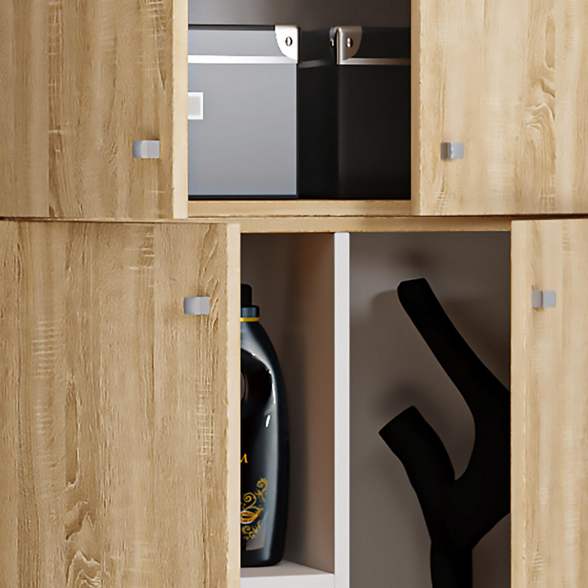 MEHRZWECKSCHRANK 70/223/39 cm  in Sonoma Eiche  - Schwarz/Grau, MODERN, Holzwerkstoff/Kunststoff (70/223/39cm) - MID.YOU