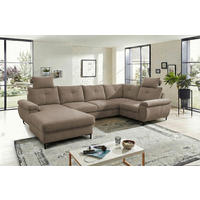 WOHNLANDSCHAFT SOLEI U in Chenille Taupe  - Taupe/Schwarz, Design, Kunststoff/Textil (188/334/184cm) - MID.YOU
