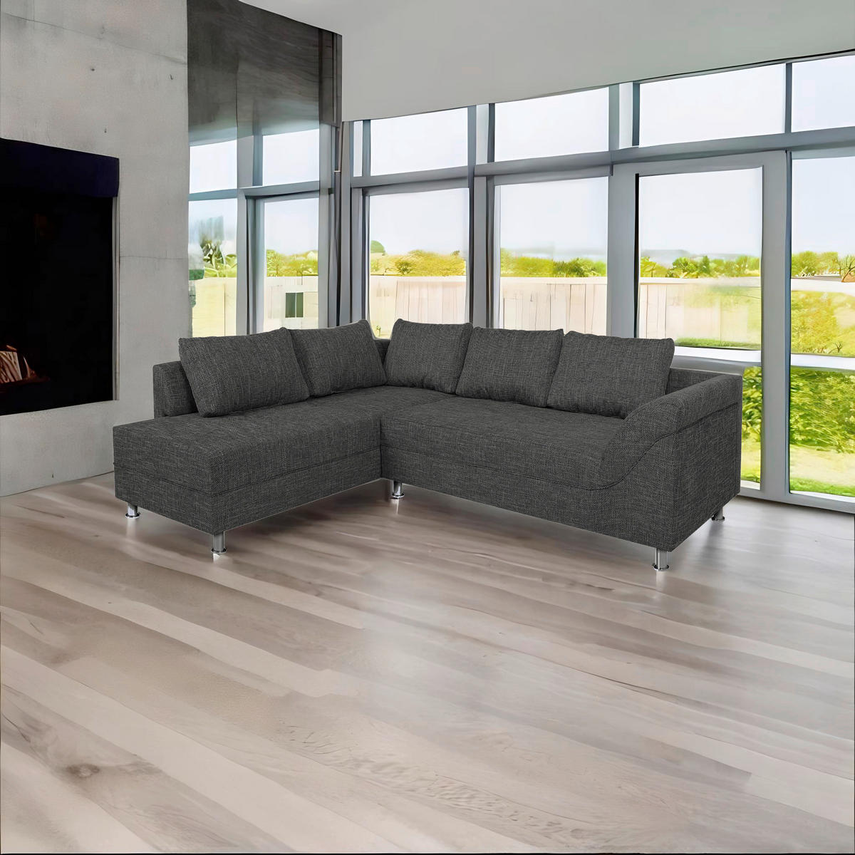 ECKSOFA Schwarz Webstoff  - Chromfarben/Schwarz, Design, Kunststoff/Textil (200/267cm) - P & B