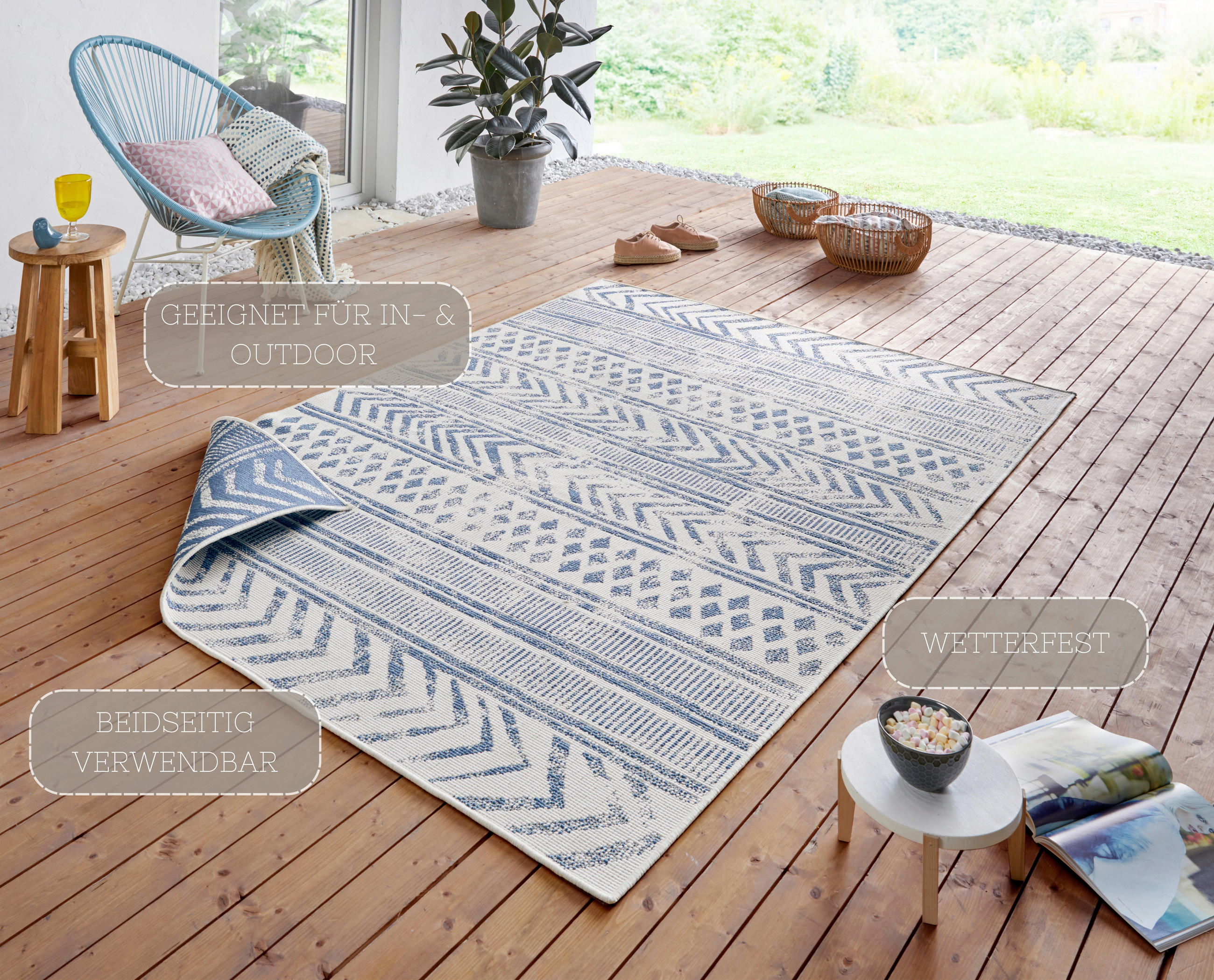 OUTDOORTEPPICH 80/150 cm Twin Supreme Blau, Creme  - Blau/Creme, Design, Kunststoff (80/150cm)