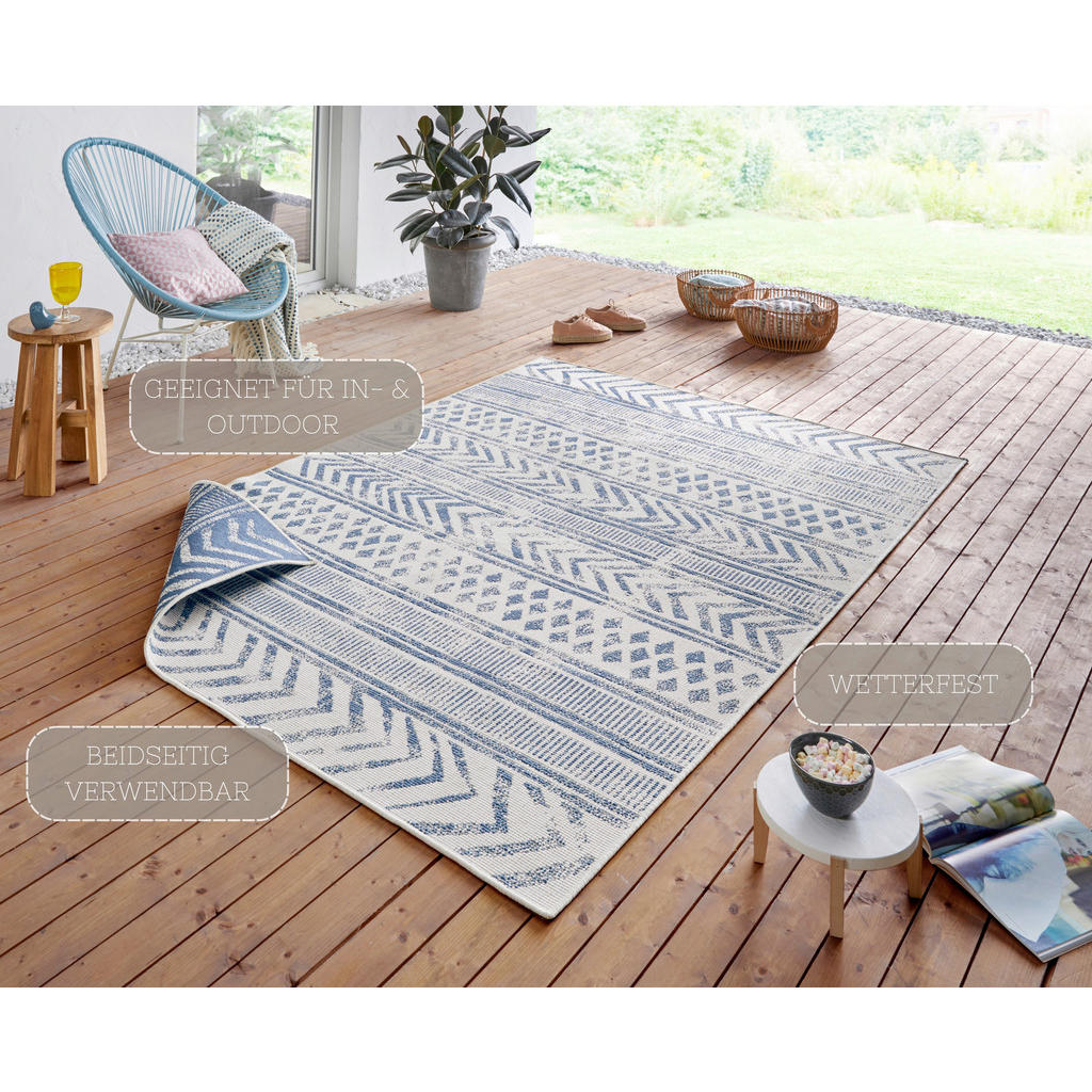 Thumbnail - Xxxl Outdoorteppich Twin Supreme, Blau, Creme, Kunststoff, geometrisch, rechteckig, 80x150 cm, Oeko-Tex® Standard 100, f...