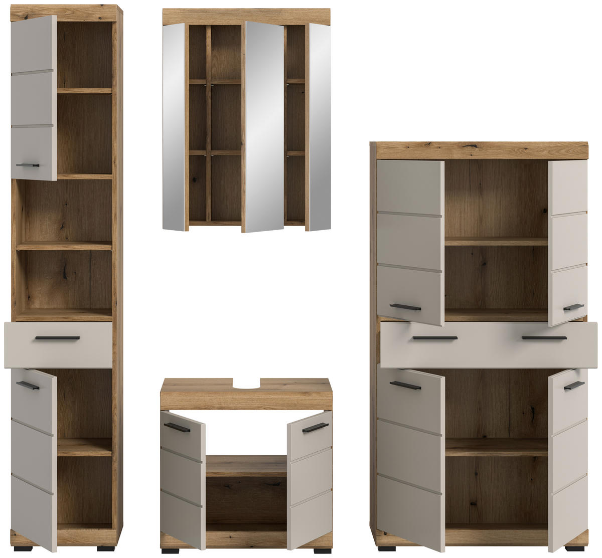 BADEZIMMER 4-teilig  in 171 cm  - Kaschmir/Schwarz, MODERN, Holzwerkstoff/Kunststoff (171cm) - MID.YOU