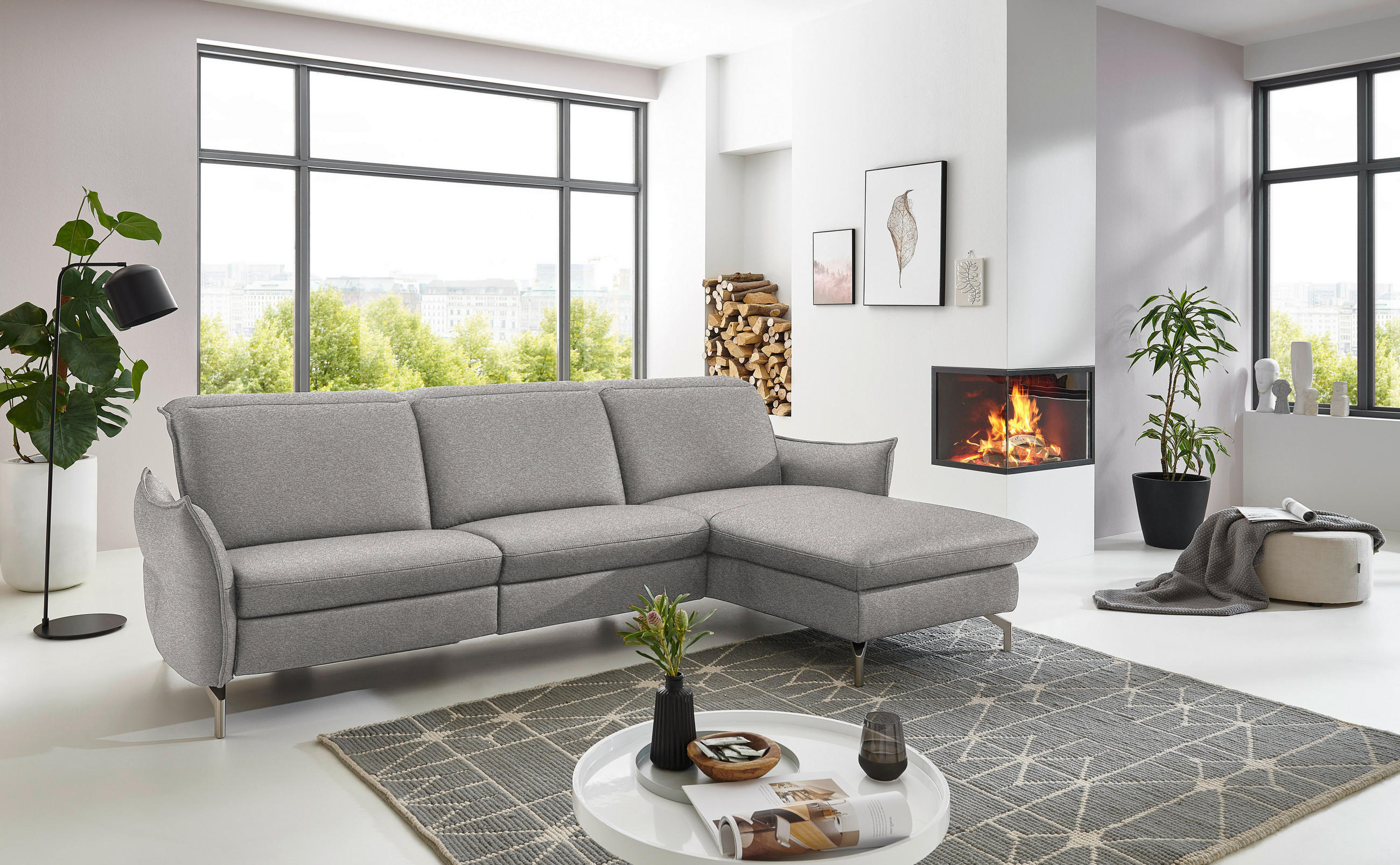 ECKSOFA Grau, Weiß Chenille  - Weiß/Grau, MODERN, Textil/Metall (233/179cm) - Livetastic