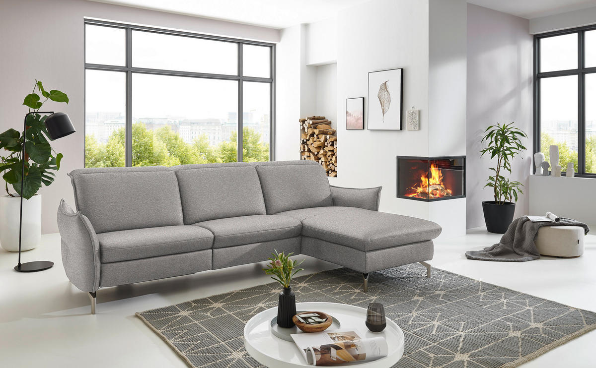 ECKSOFA in Chenille Grau, Weiss  - Weiss/Grau, Modern, Textil/Metall (233/179cm) - Livetastic