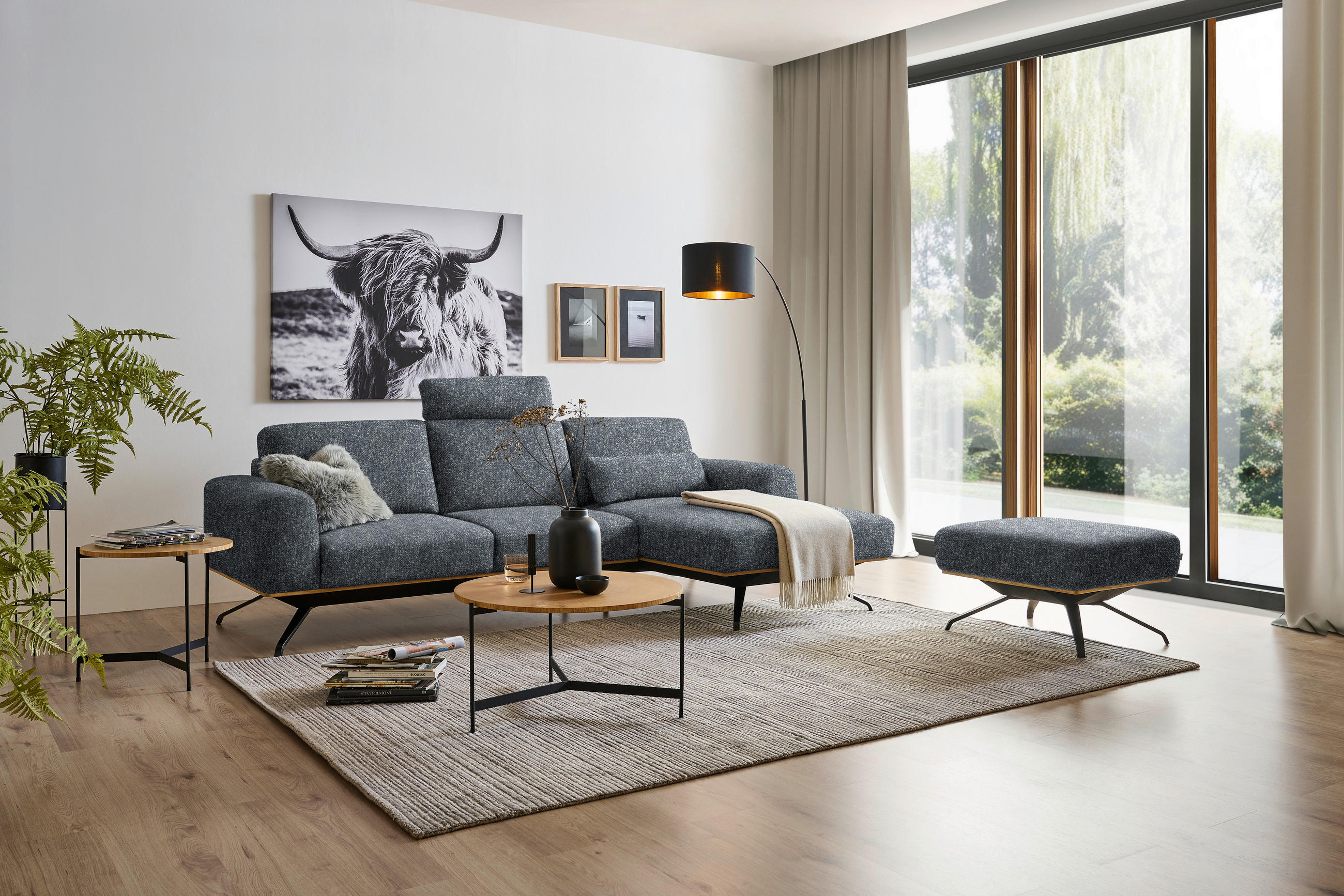 ECKSOFA in Struktur Dunkelgrau  - Dunkelgrau/Schwarz, Design, Textil/Metall (262/157cm) - Novel