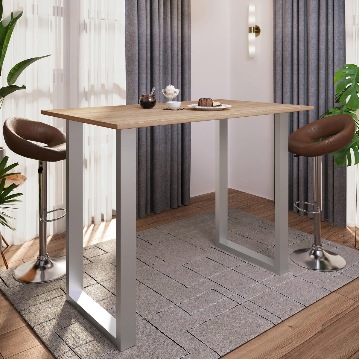 BARTISCH rechteckig Silberfarben, Sonoma Eiche  - Silberfarben/Sonoma Eiche, KONVENTIONELL, Holzwerkstoff/Metall (140/102/80cm)