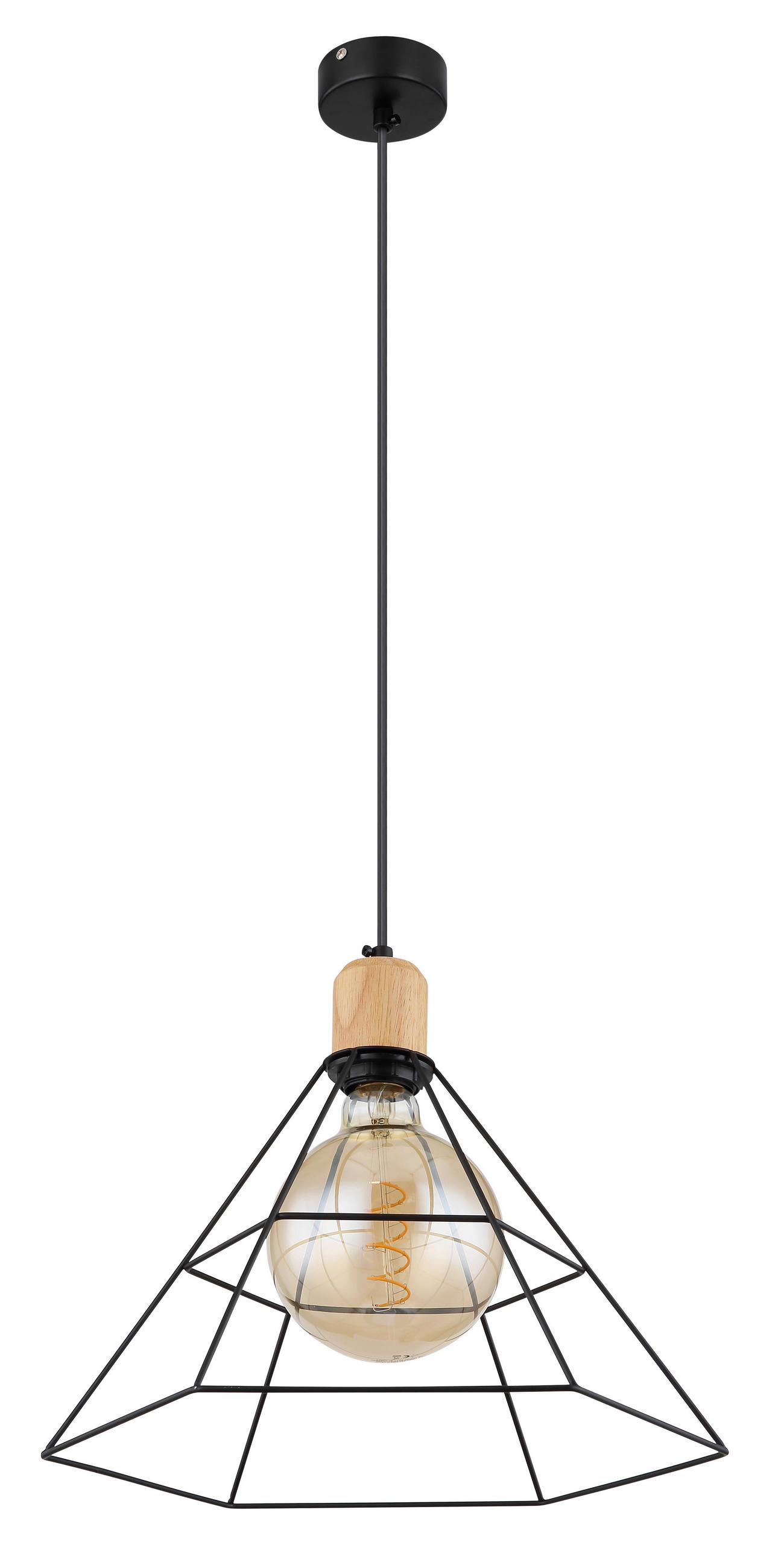HÄNGELEUCHTE 35/120 cm   - Schwarz/Braun, KONVENTIONELL, Holz/Metall (35/120cm) - Globo
