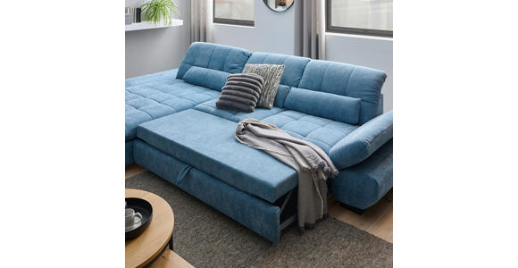 ECKSOFA  in Flachgewebe Pastellblau  204/341 cm  - Pastellblau/Schwarz, Design, Textil/Metall (204/341cm) - Xora