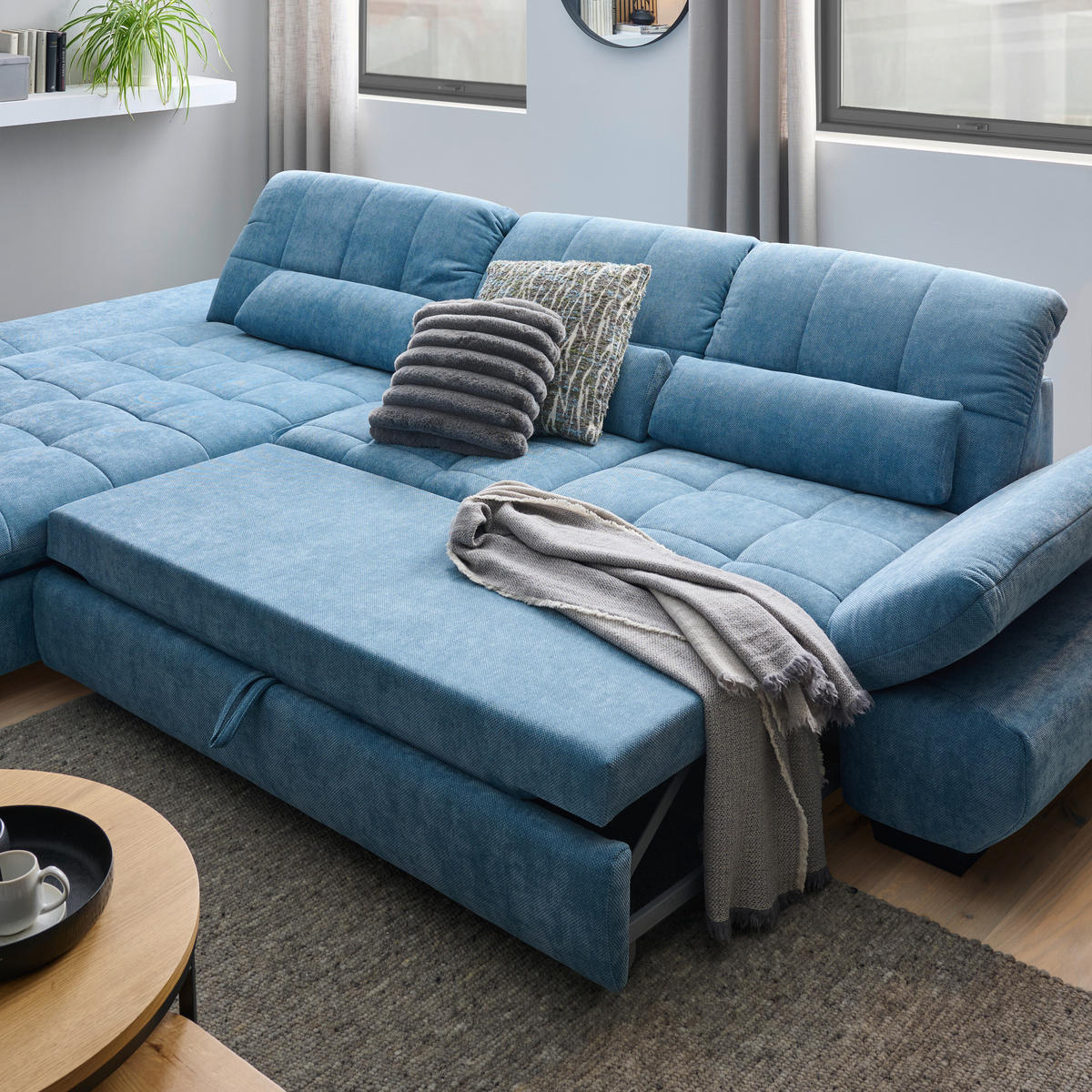 ROHOVÁ SEDACIA SÚPRAVA, textil, pastelová modrá - čierna/pastelová modrá, Design, kov/textil (204/341cm) - Xora