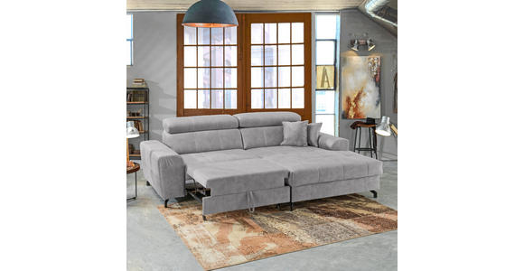 ECKSOFA in Velours Hellgrau  - Hellgrau/Schwarz, Design, Textil/Metall (267/181cm) - Carryhome