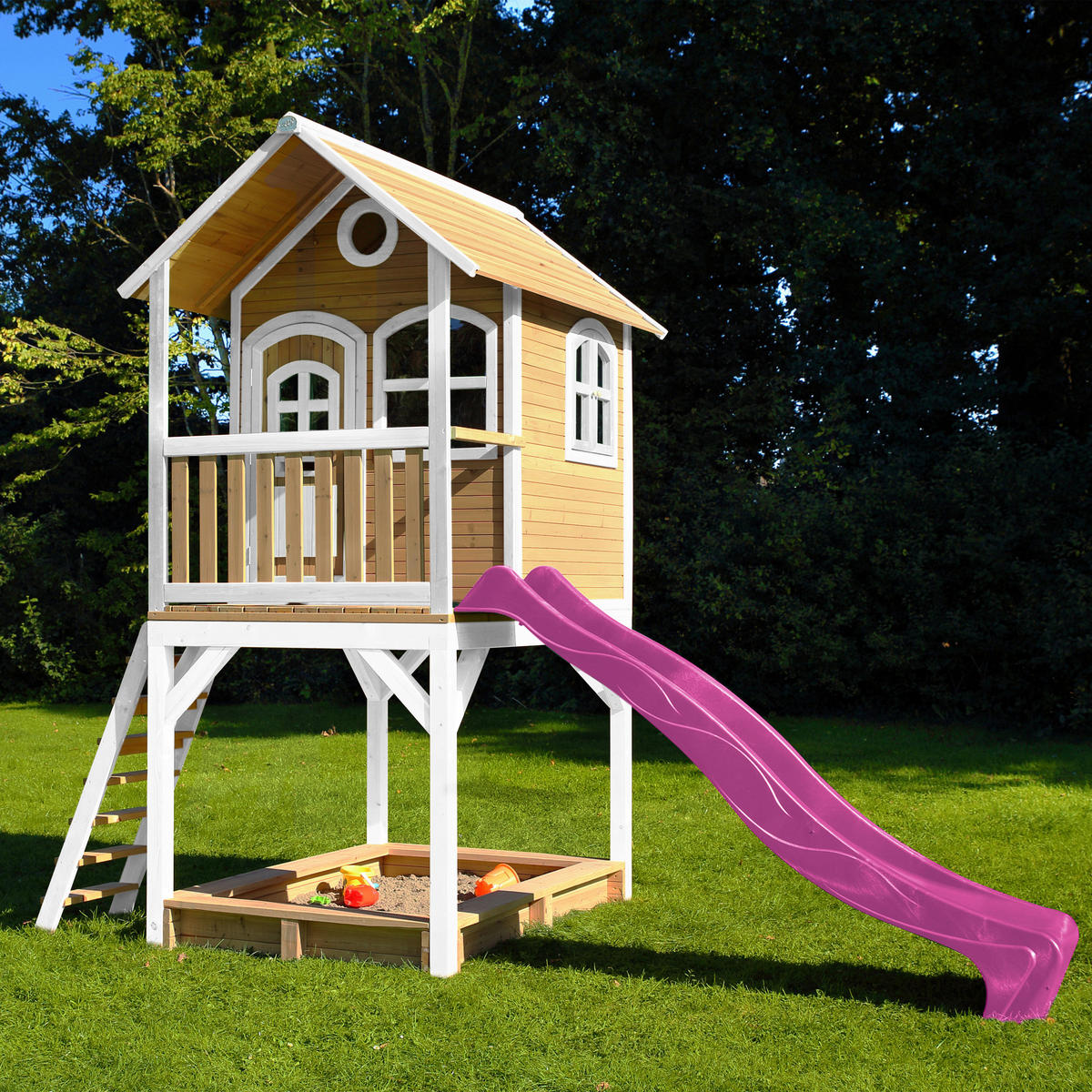 SPIELHAUS SARAH 370/291/191 cm  - Lila/Braun, KONVENTIONELL, Holz/Kunststoff (370/291/191cm) - Ambia Garden
