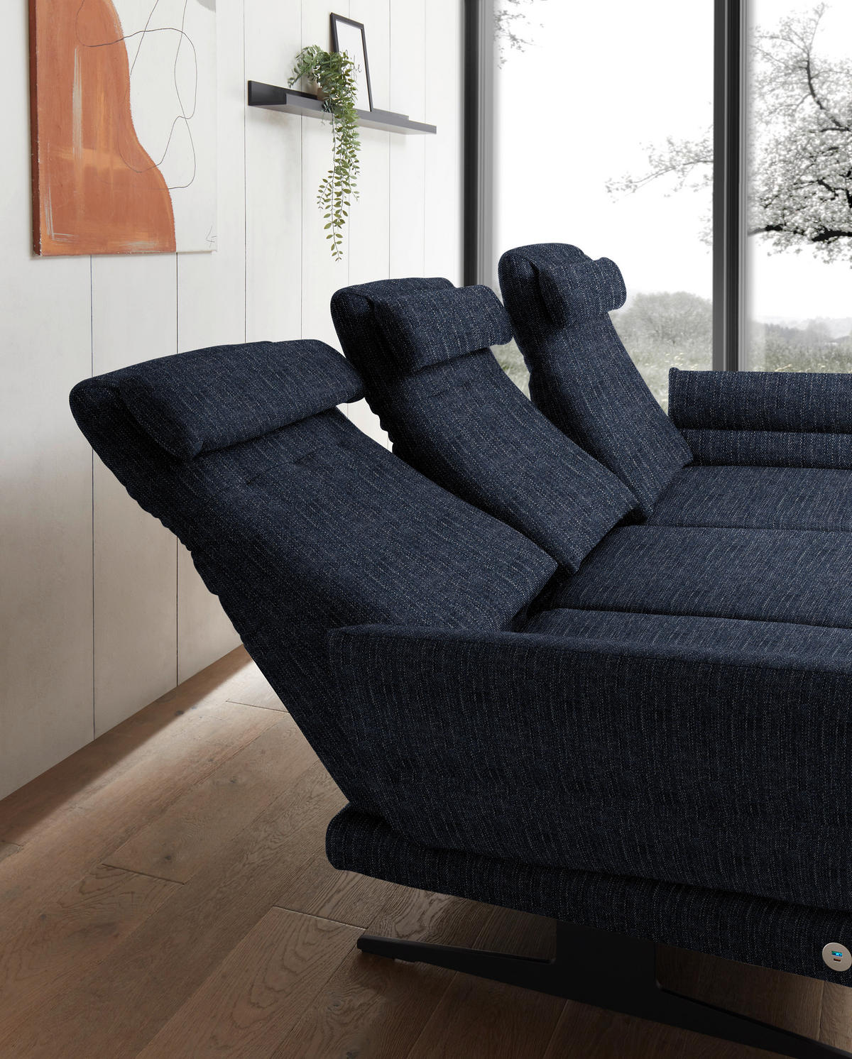 ECKSOFA in Flachgewebe Dunkelblau  - Schwarz/Dunkelblau, Design, Textil/Metall (279-327/176-217cm) - Dieter Knoll