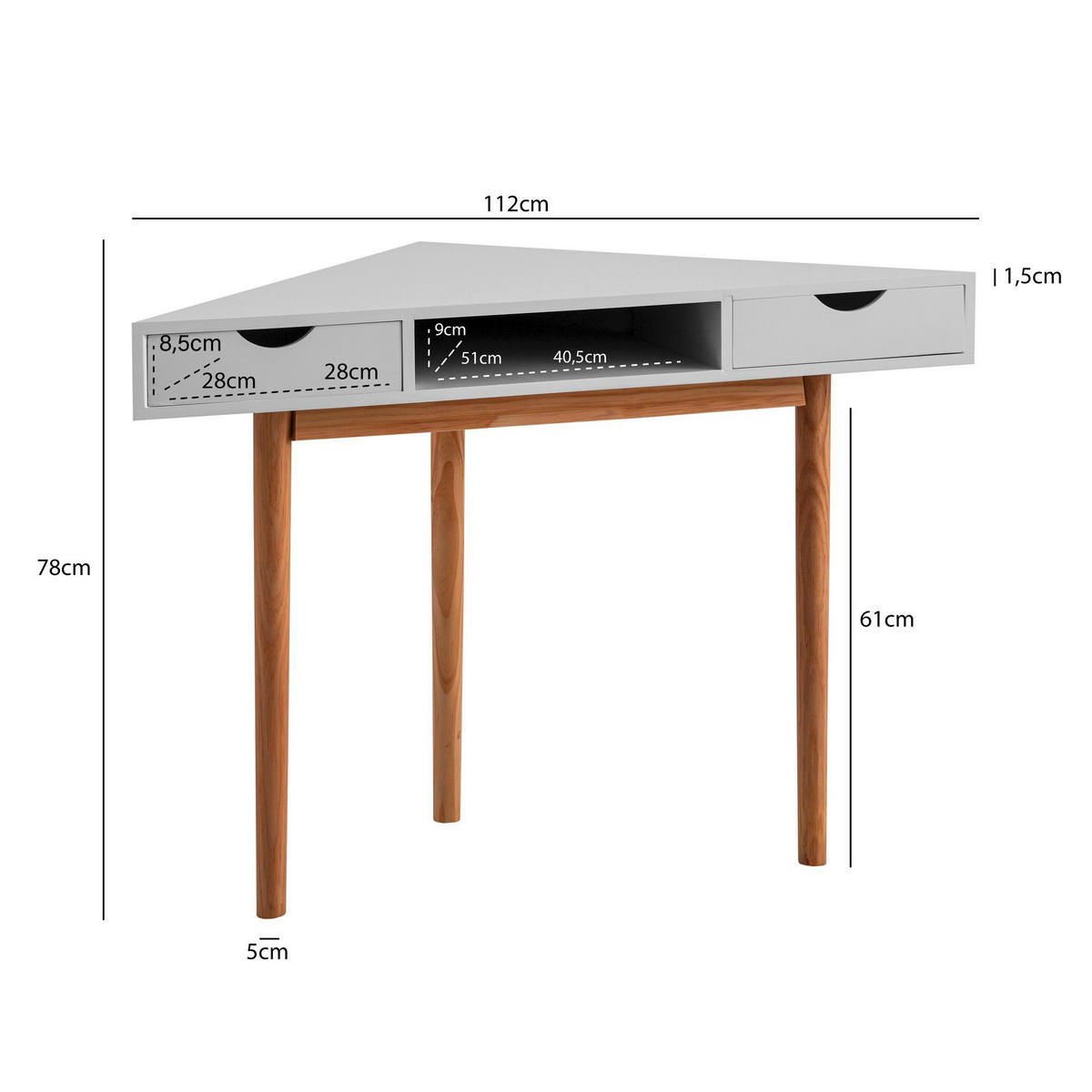 ROHOVÝ PÍSACÍ STÔL, biela, 80/80/78 cm - biela/farba duba, Design, drevo/kompozitné drevo (80/80/78cm) - Livetastic