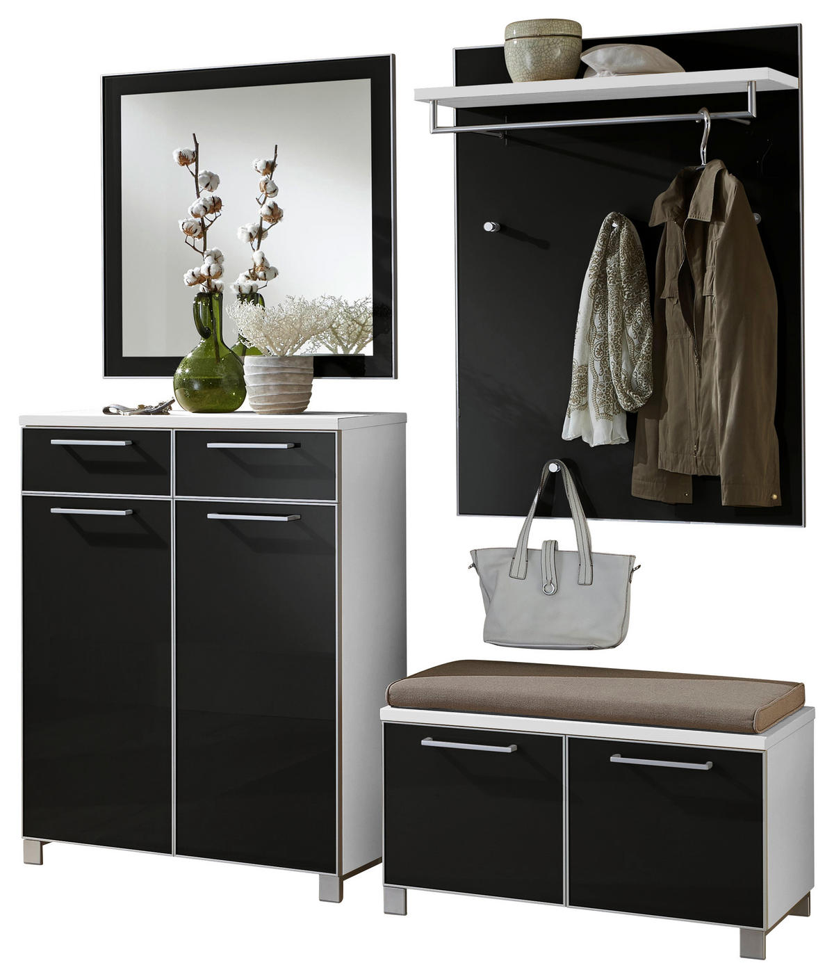 GARDEROBE 5-teilig  in 180/195/40 cm  - Weiss/Anthrazit, Design, Glas/Holzwerkstoff (180/195/40cm)