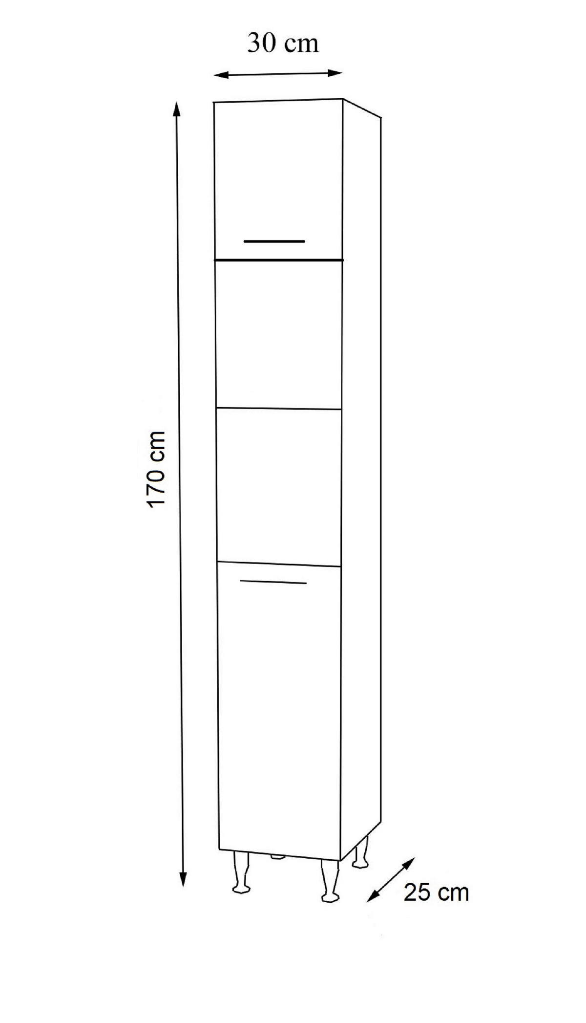 HOCHSCHRANK 30/170/25 cm  - Weiss/Silberfarben, Modern, Holzwerkstoff/Kunststoff (30/170/25cm) - MID.YOU