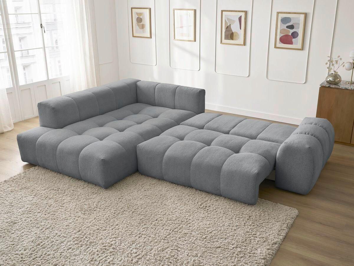 ECKSCHLAFSOFA EVEREST  mit Rücken echt, Armteil links, Armteil rechts Flachgewebe Dunkelgrau  - Dunkelgrau/Schwarz, MODERN, Kunststoff/Textil (320/212cm)