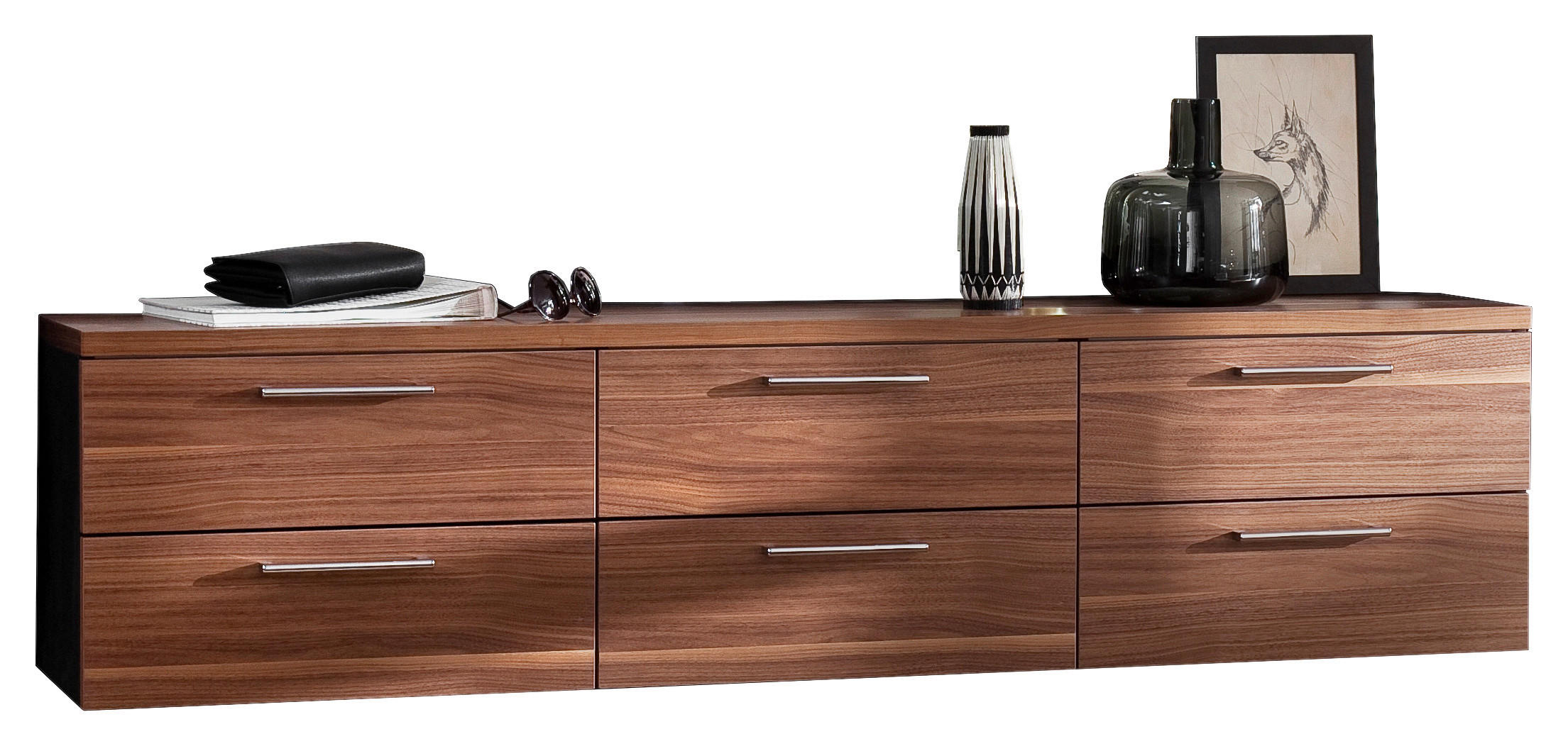 HÄNGEELEMENT Kernnussbaum furniert Anthrazit, Nussbaumfarben - Chromfarben/Anthrazit, Design, Holz/Metall (181/44/35cm) - Cassando