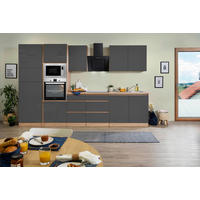 KÜCHENBLOCK 335 cm   in Grau Hochglanz  - Eichefarben/Grau Hochglanz, Basics, Holzwerkstoff (335cm) - Respekta