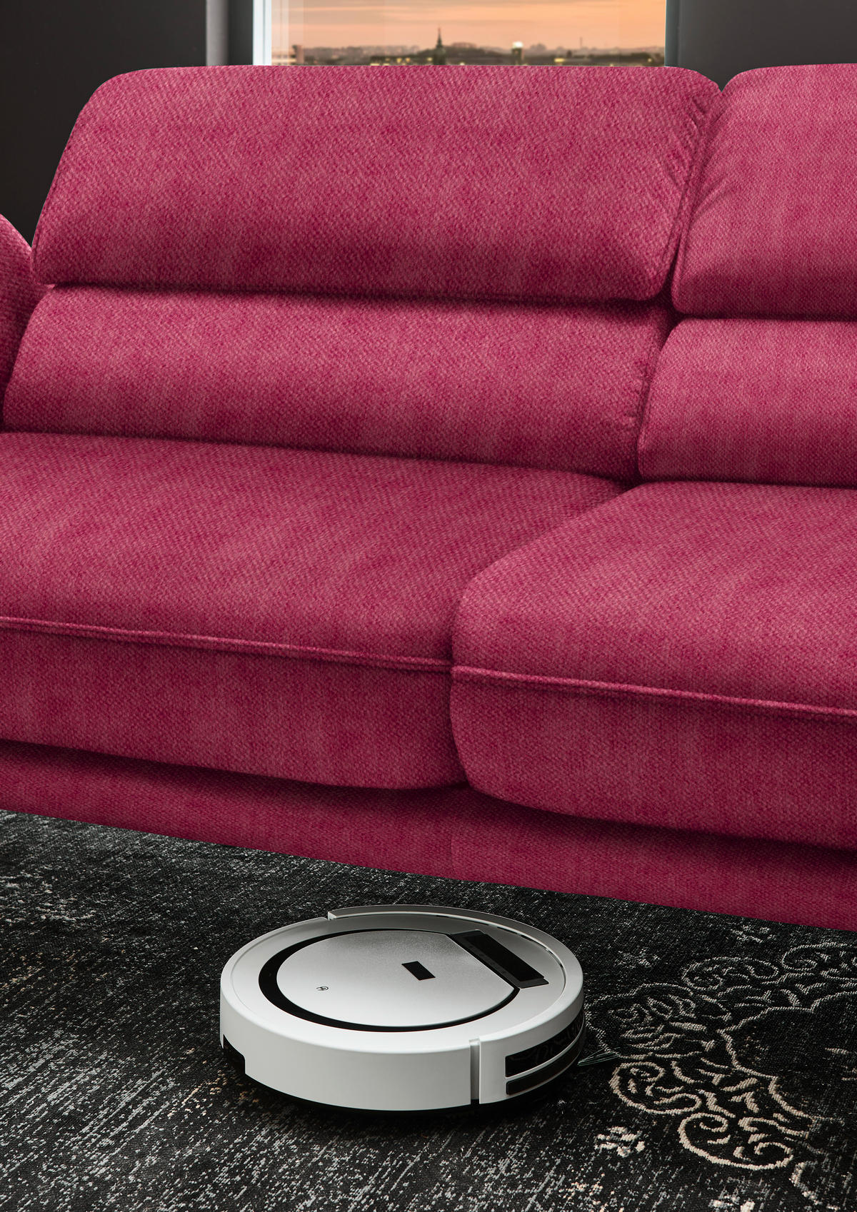 ECKSOFA in Velours Beere  283/153 cm  - Beere/Schwarz, Design, Textil/Metall (283/153cm) - Valdera