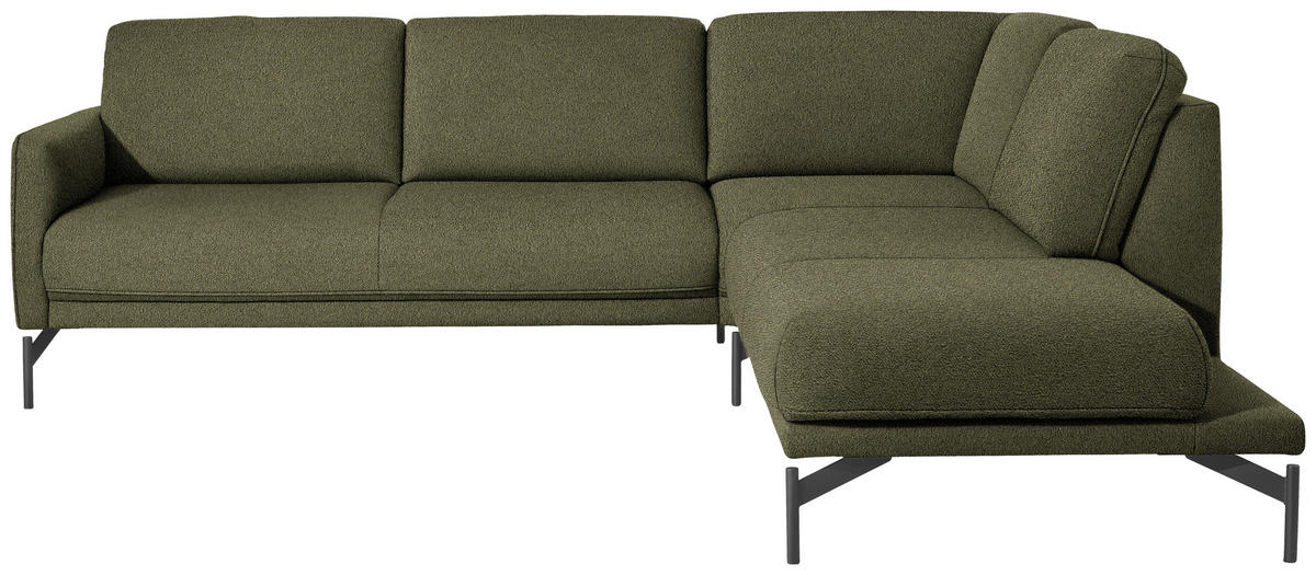 ECKSOFA in Flachgewebe, Struktur Olivgrün  254/230 cm  - Anthrazit/Olivgrün, Design, Textil/Metall (254/230cm) - Johann Jakob