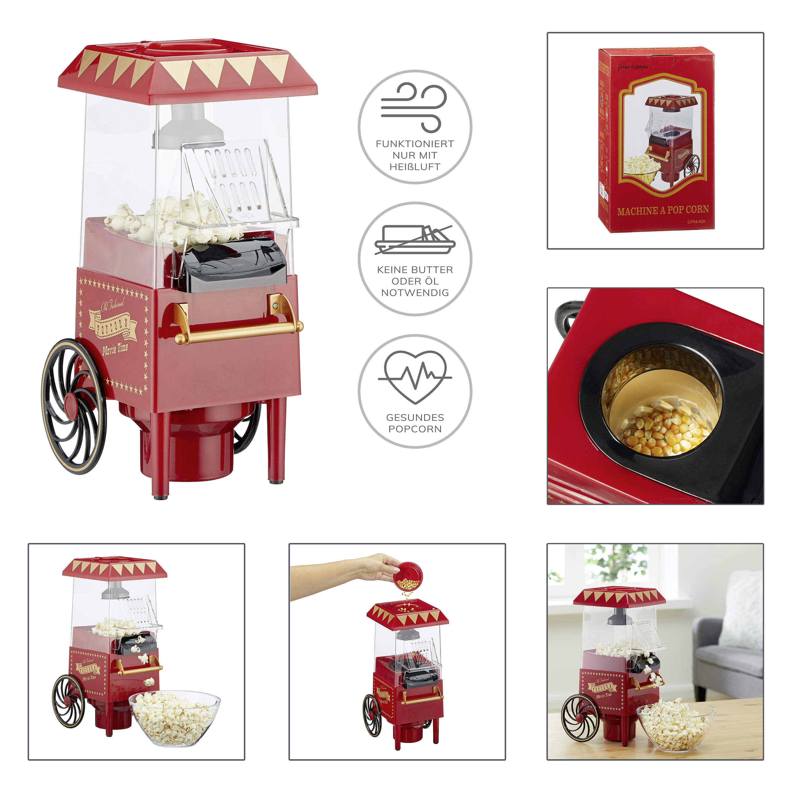 Popcornmaschine Popcornmaker Popcorngerät Nostalgie Popcorn Maschine rot  Sweet FR