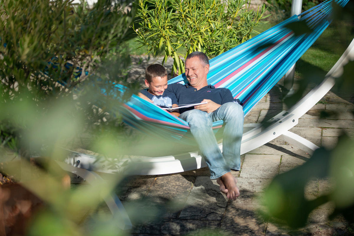HÄNGEMATTE double outdoor  - Blau/Kirschrot, KONVENTIONELL, Textil (160/350cm) - La Siesta