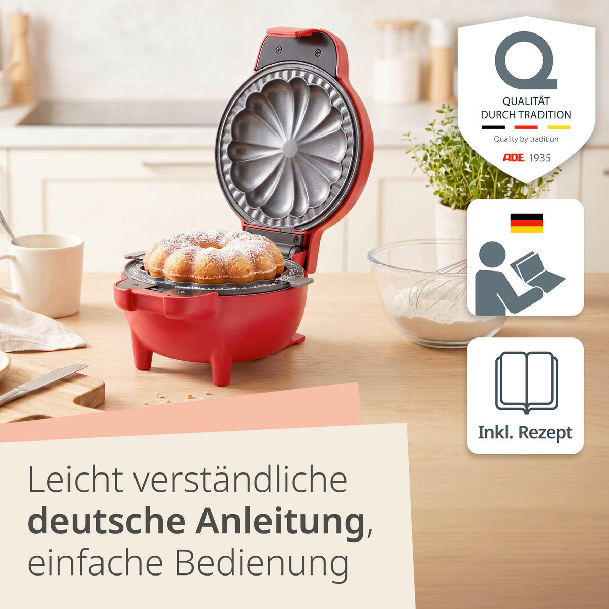 WAFFELEISEN  - Hellrot, Basics, Kunststoff (15,5/19/12cm) - ADE