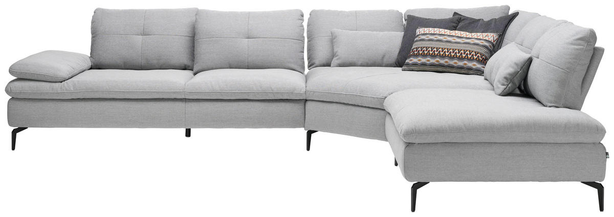 ECKSOFA in Flachgewebe Hellgrau  - Hellgrau/Schwarz, Design, Textil/Metall (344/271cm) - Chilliano