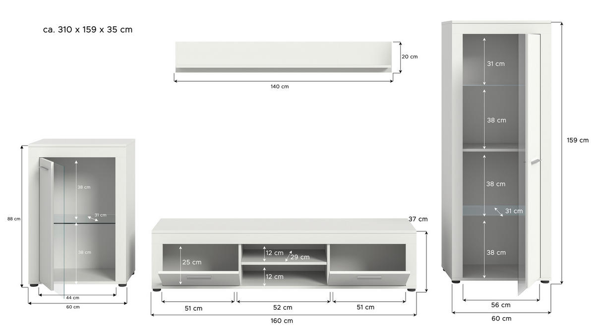 OBÝVACIA STENA, biela - čierna/biela, Design, kompozitné drevo/plast (310/169/35cm) - MID.YOU