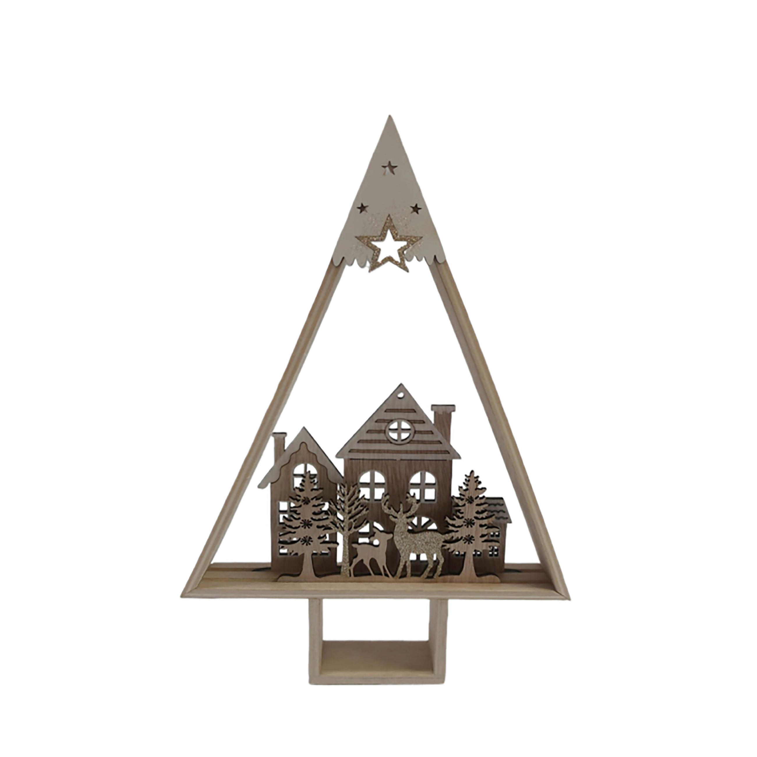 X-Mas Dekohäuschen Natur, Weiß, Gold 22x34 cm