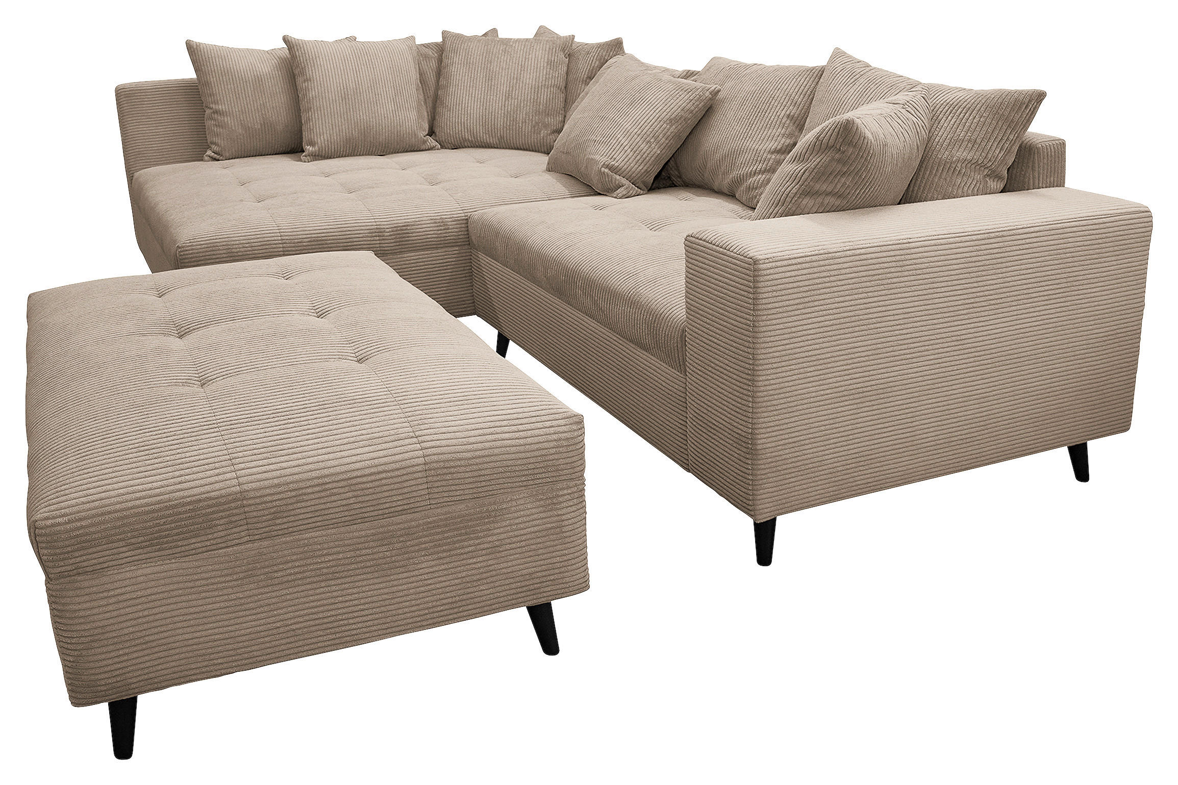 Ecksofa inkl. Hocker Hellbraun Cord  - Hellbraun/Schwarz, Design, Holz/Textil (174/247cm) - MID.YOU