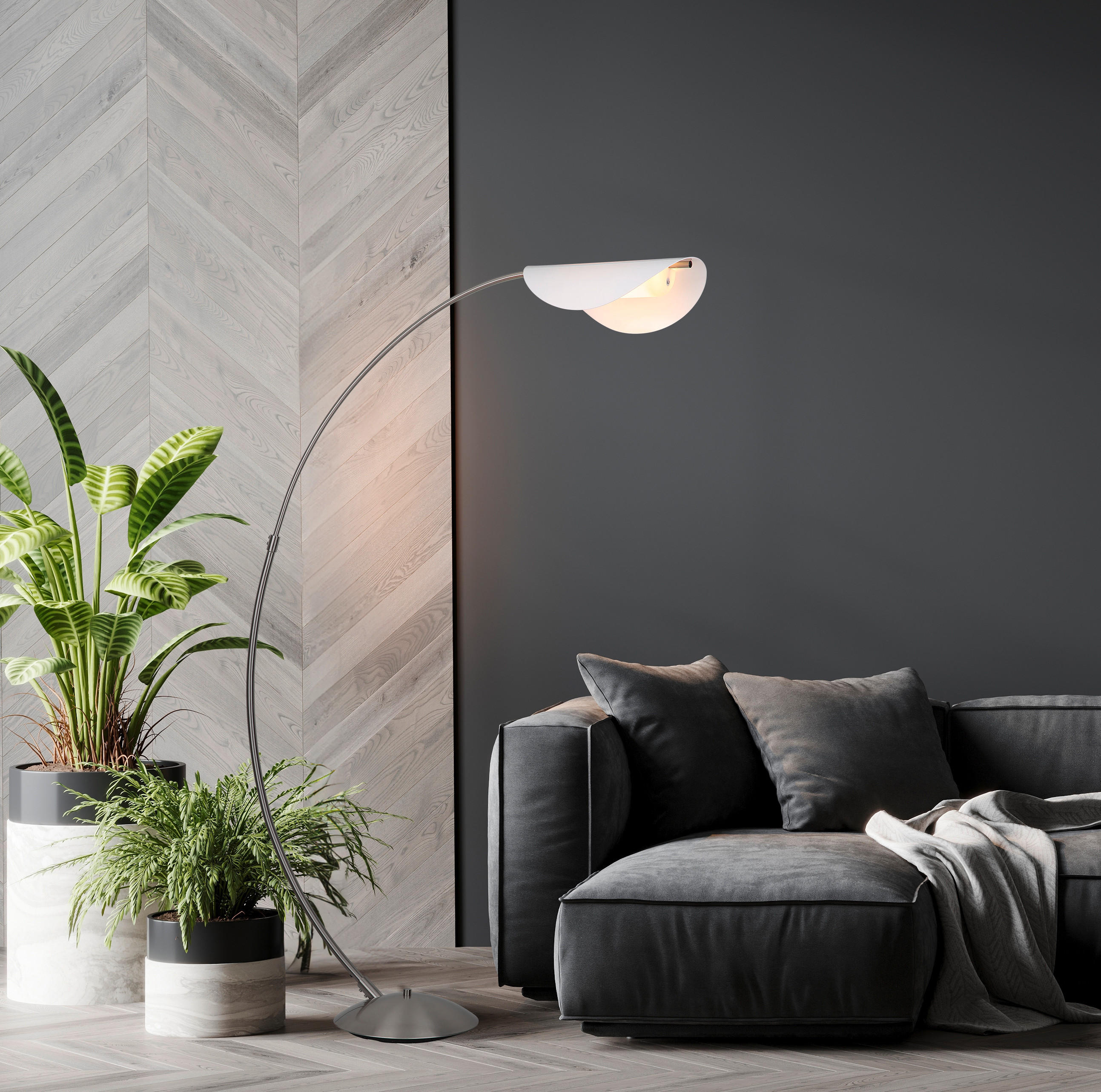 LED-STEHLEUCHTE ROBLES 124/35/182 cm   - Schwarz/Weiß, Design, Kunststoff/Metall (124/35/182cm) - Globo