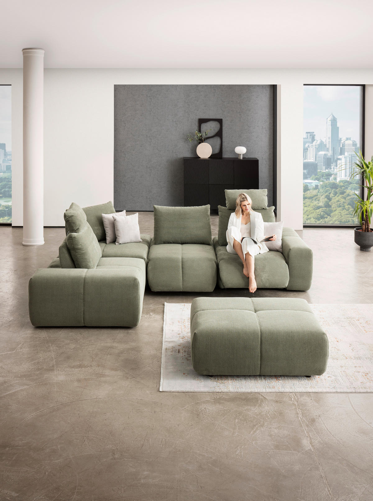 HOCKER in Textil Olivgrün  - Schwarz/Olivgrün, Design, Kunststoff/Textil (90/45/118cm) - Xora