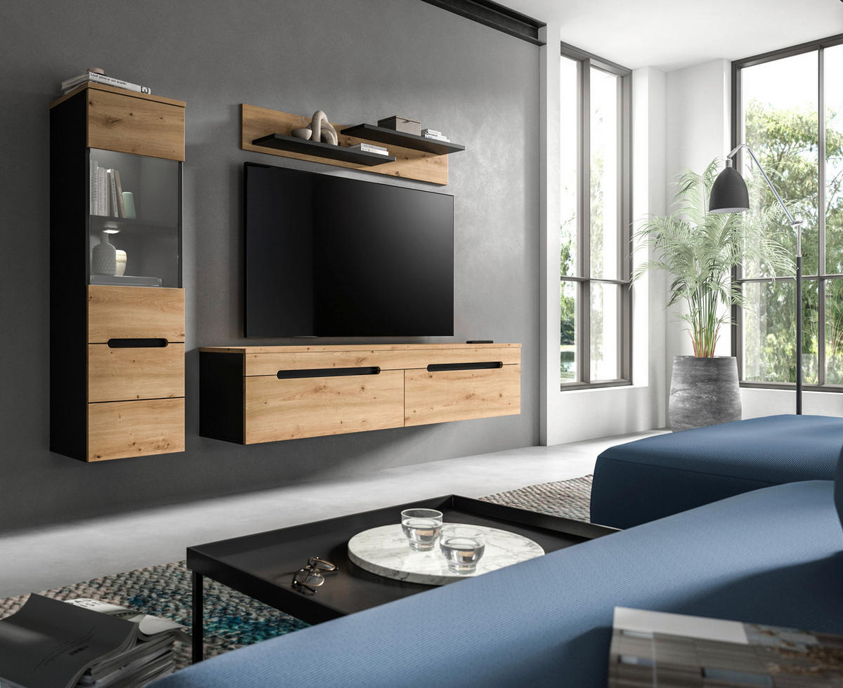 SZEKRÉNYSOR Artisan tölgy  - fekete/Artisan tölgy, Design, műanyag/faalapú anyag (221/141/33cm) - Livetastic