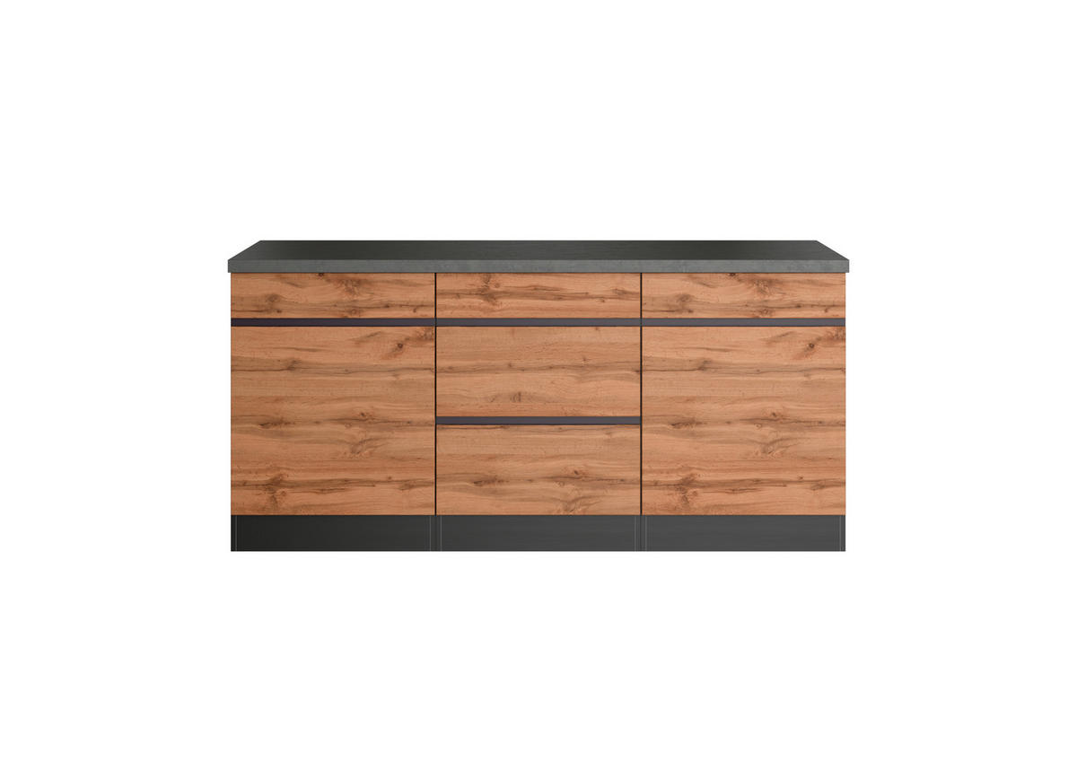 KÜCHENUNTERSCHRANK 180/86/60 cm  in Graphitfarben, Eiche Wotan  - Eiche Wotan/Graphitfarben, Design, Holzwerkstoff (180/86/60cm) - Held