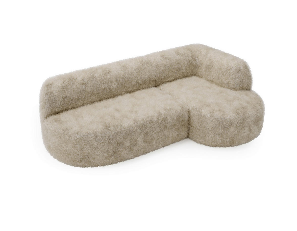 ECKSOFA Teddystoff Creme  - Creme/Schwarz, Design, Kunststoff/Textil (218/156cm) - Livetastic