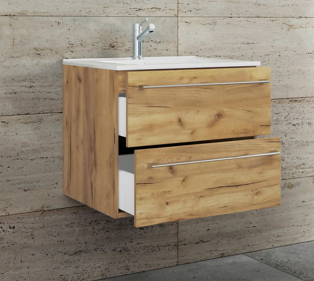 WASCHTISCHKOMBI  - Honigeiche/Weiß, MODERN, Keramik/Holzwerkstoff - MID.YOU