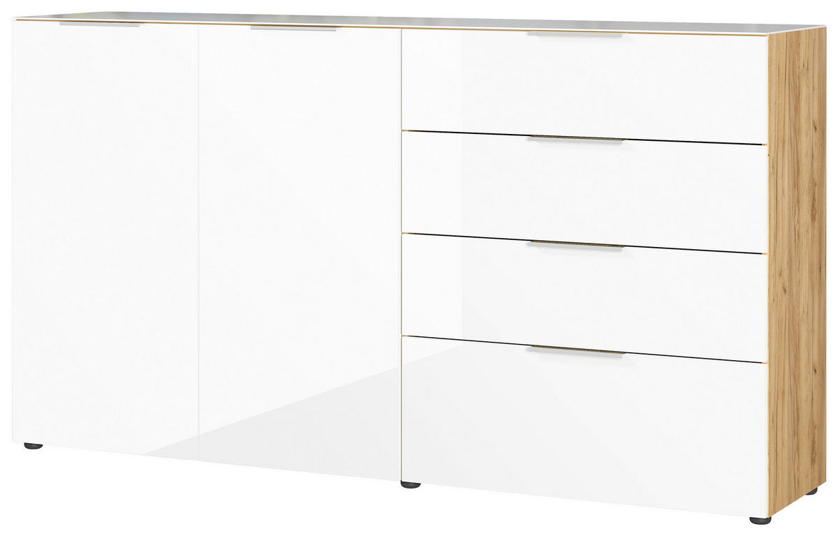 SIDEBOARD  in 184/102/42 cm  - Chromfarben/Eichefarben, KONVENTIONELL, Glas/Holzwerkstoff (184/102/42cm) - Germania