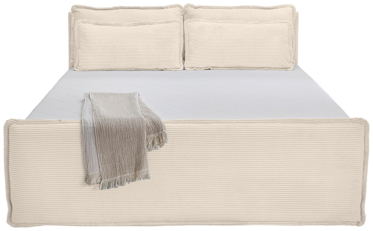 BOXBETT 180/200 cm,  in Beige, Kissen, Bettkasten, Topper, H3 + H3 = fest  - Beige/Schwarz, Design, Kunststoff/Textil (180/200cm) - Chameo