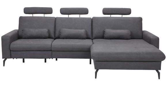 ECKSOFA  in Mikrofaser Anthrazit Rückenkissen, Nierenkissen, Rücken echt, Relaxfunktion, Kopfstütze  302/180 cm  - Anthrazit/Schwarz, KONVENTIONELL, Textil/Metall (302/180cm) - Carryhome