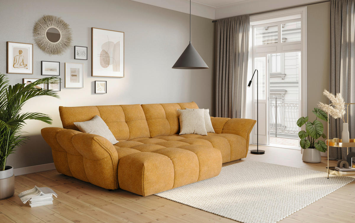 ROHOVÁ SEDAČKA, textil, tmavě žlutá - černá/tmavě žlutá, Design, textil/plast (177/312cm) - Welnova