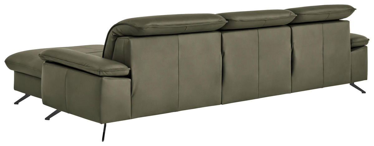 ECKSOFA  Echtleder Graugrün  - Schwarz/Graugrün, Design, Leder/Metall (307/169cm) - Beldomo Premium