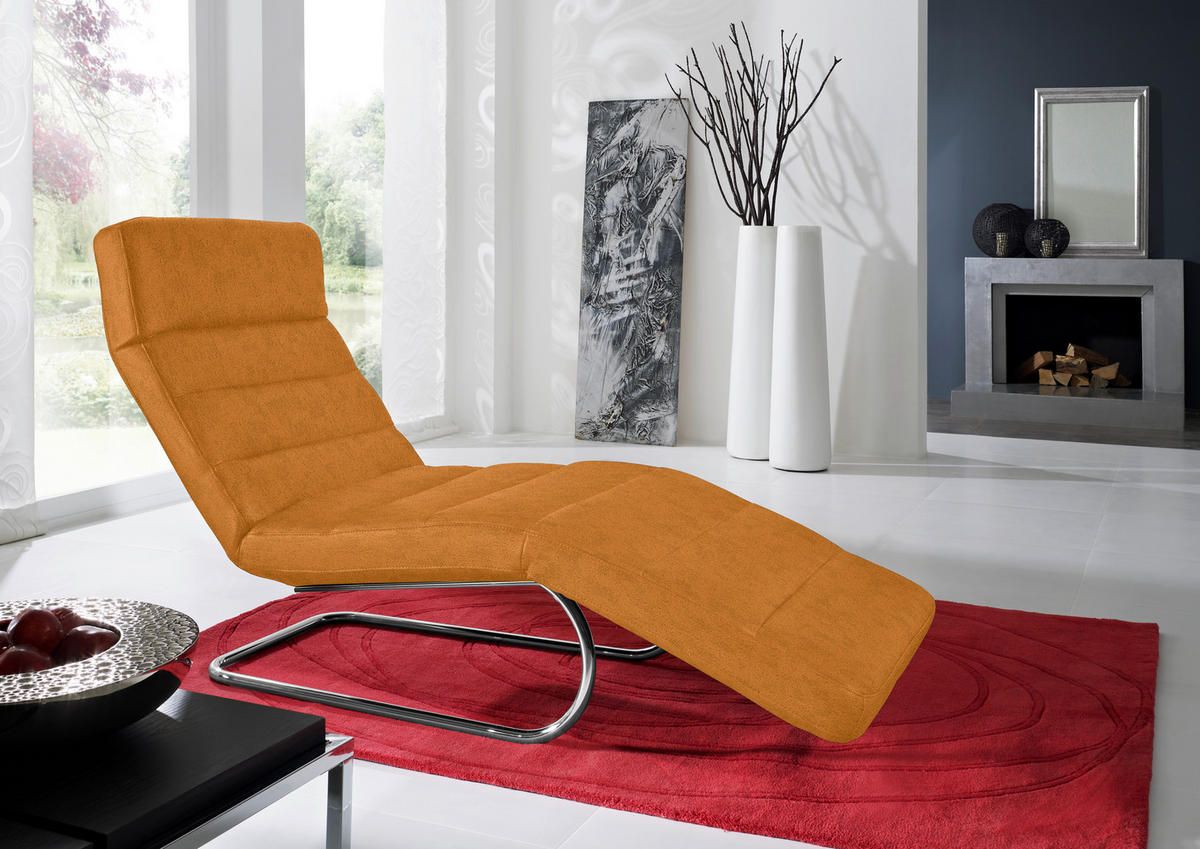 RELAXLIEGE in Mikrofaser Orange, Cognac  - Chromfarben/Cognac, Design, Textil/Metall (65/91/170cm) - Chilliano