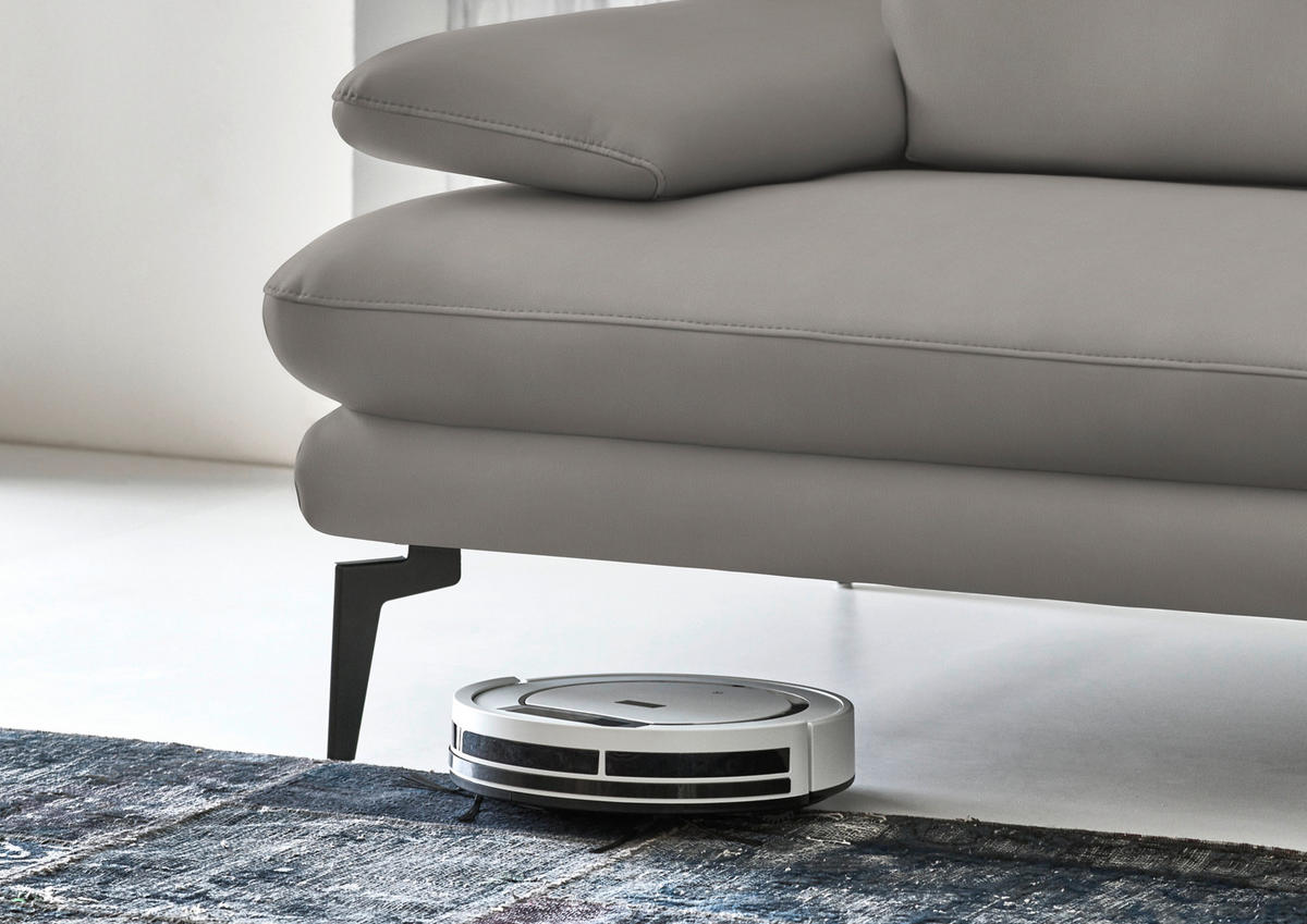 3-SITZER-SOFA in Echtleder Silberfarben  - Silberfarben/Schwarz, Design, Leder/Metall (222/86/104cm) - Dieter Knoll