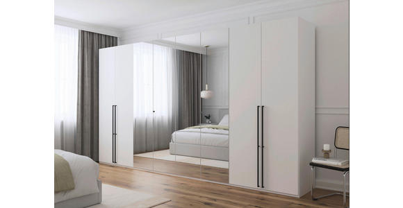 DREHTÜRENSCHRANK 400/235/61 cm,  in Weiß, 8-türig  - Chromfarben/Schwarz, Basics, Glas/Holzwerkstoff (400/235/61cm) - Novel