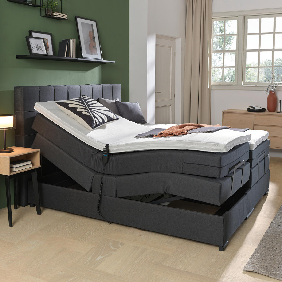 BOXSPRINGBETT 180/200 cm  in Anthrazit  - Anthrazit/Schwarz, Konventionell, Holz/Holzwerkstoff (180/200cm) - Moderano