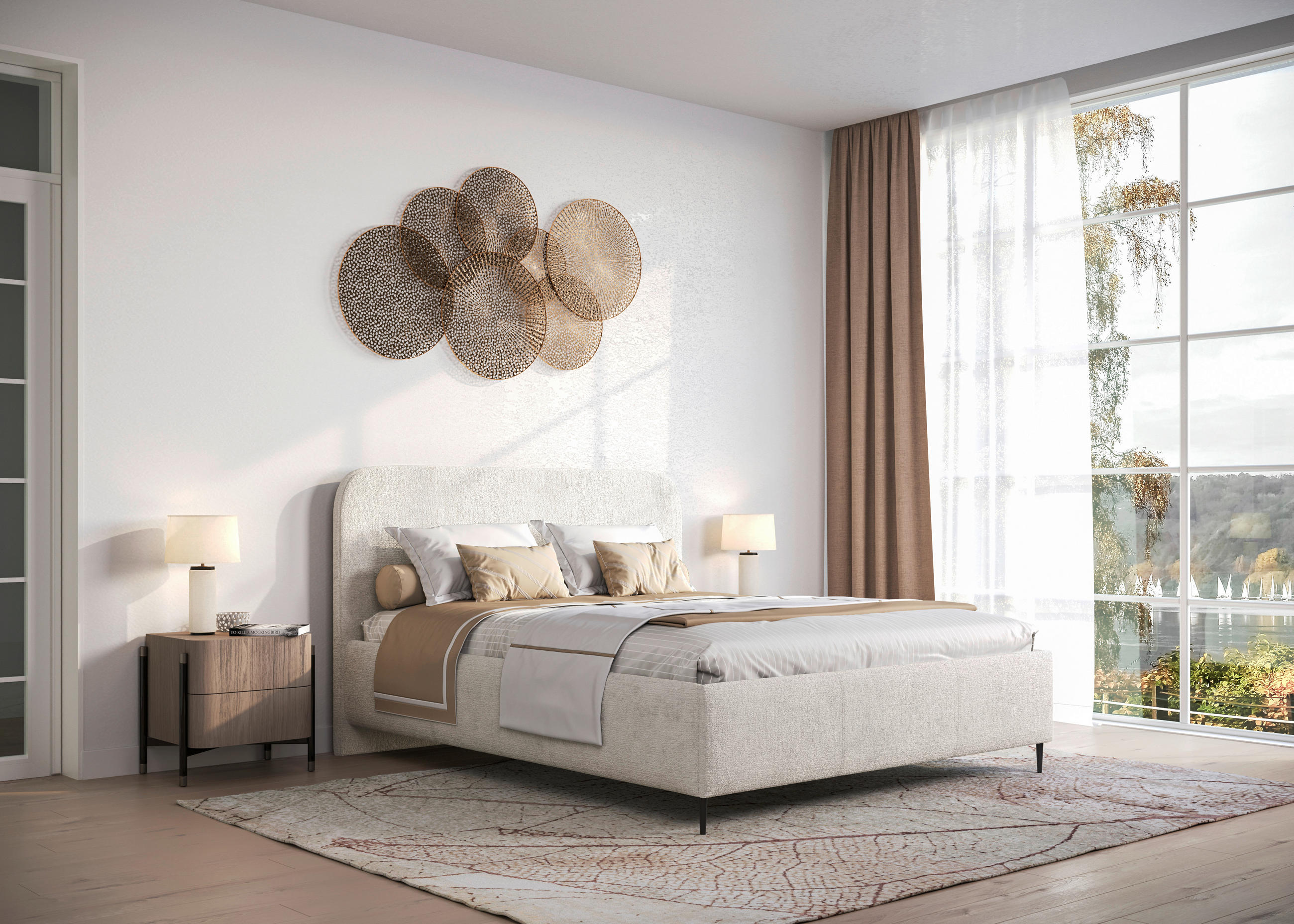 POLSTERBETT 140/200 cm,  in Beige, gepolstertes Kopfteil, Lattenrost, Bettkasten,  - Beige/Schwarz, MODERN, Holz/Textil (140/200cm) - Livetastic