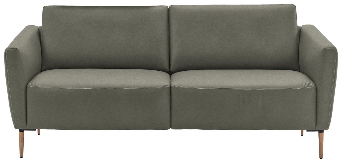 2-SITZER-SOFA  in Echtleder Grau   - Eichefarben/Beige, Natur, Leder/Holz (207/86/87cm) - Valnatura