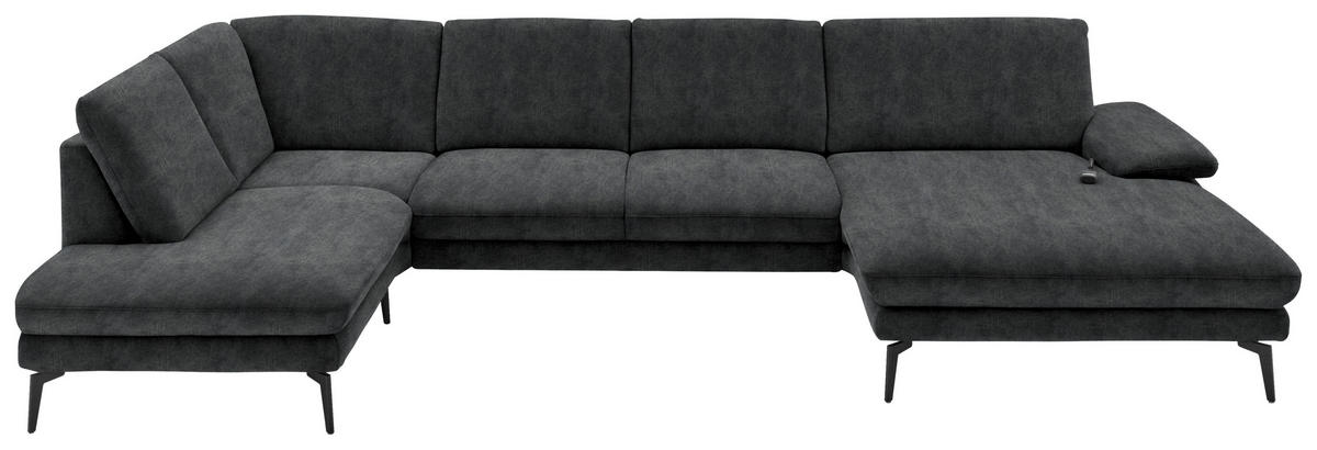 WOHNLANDSCHAFT in Velours Anthrazit  - Anthrazit/Schwarz, Design, Textil/Metall (208/344/180cm) - Dieter Knoll